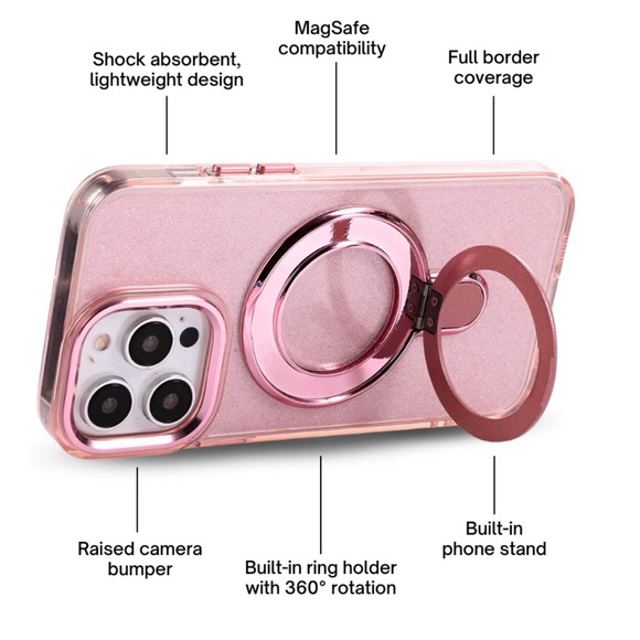 LuxyLemon iPhone 14 Pro Max Pink Sparkle Ring MagSafe Case NWOT - Picture 5 of 6